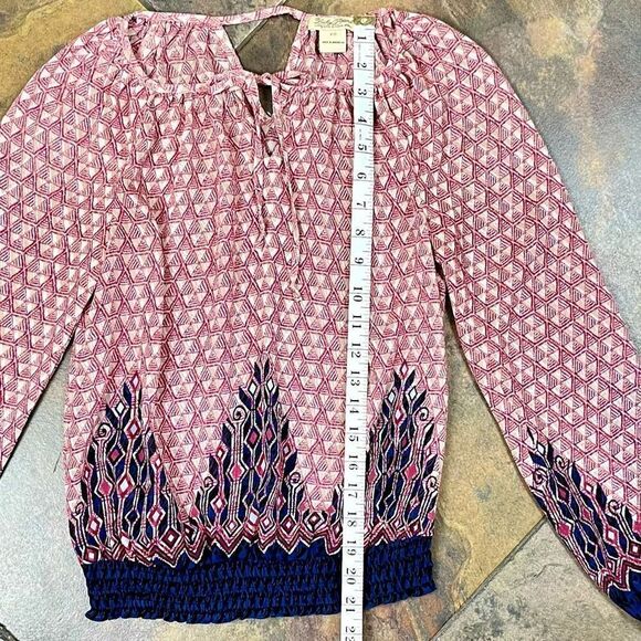 Lucky Brand Western Print V-neck Long Sleeve Blouse XS - Picture 7 of 9